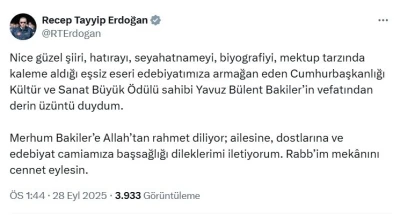 Cumhurbaşkanı Erdoğan’dan Bakiler için başsağlığı mesajı
