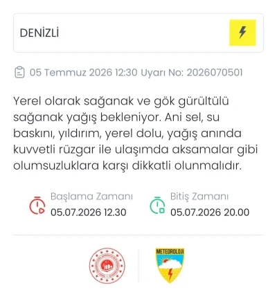 Denizli i&ccedil;in kuvvetli yağış ve sel uyarısı
