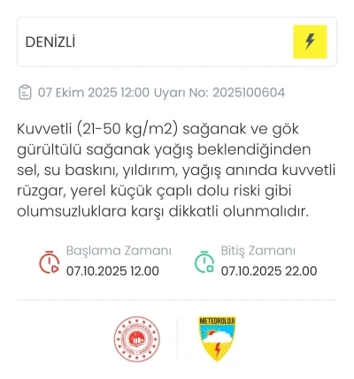 Denizli sağanak yağışa karşı uyarıldı
