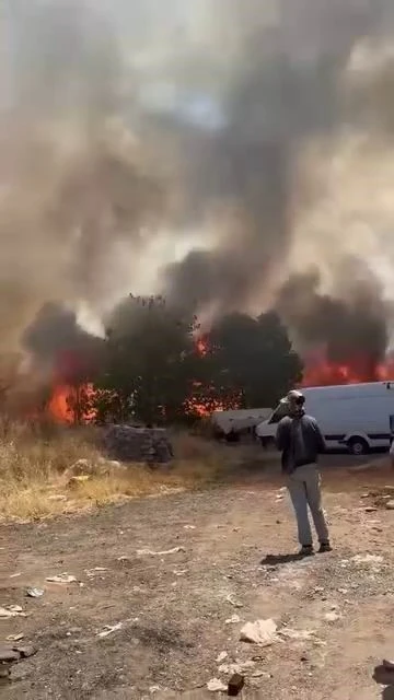 Diyarbakır&rsquo;da korkutan yangın: Y&uuml;zlerce d&ouml;n&uuml;m alan alevlere teslim oldu

