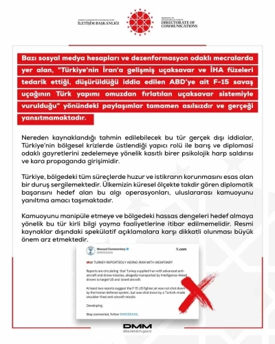 DMM&rsquo;den ABD&rsquo;nin F-15 savaş u&ccedil;ağının T&uuml;rk yapımı omuzdan fırlatılan u&ccedil;aksavar sistemiyle vurulduğu iddialarına yalanma

