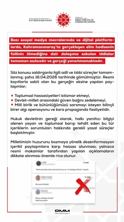 DMM&rsquo;den Kahramanmaraş&rsquo;taki okul saldırısını ger&ccedil;ekleştiren &lsquo;failin &ouml;lmediği&rsquo; iddiasına yalanlama
