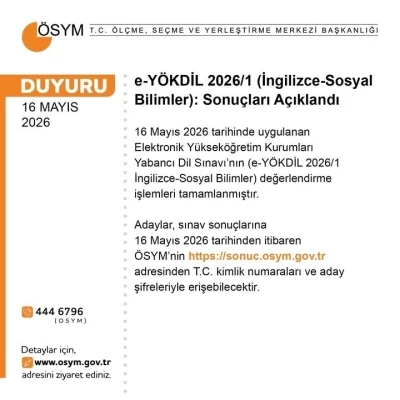 e-Y&Ouml;KDİL 2026/1 sonu&ccedil;ları a&ccedil;ıklandı
