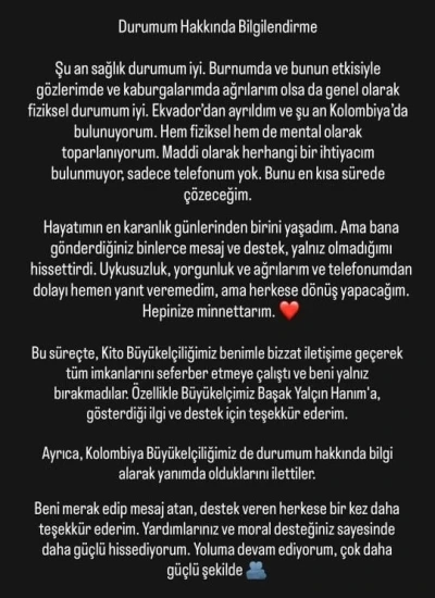 Ekvator’da saldırıya uğradığını paylaşan Türk gezginle Türk Büyükelçiliği temasa geçti
