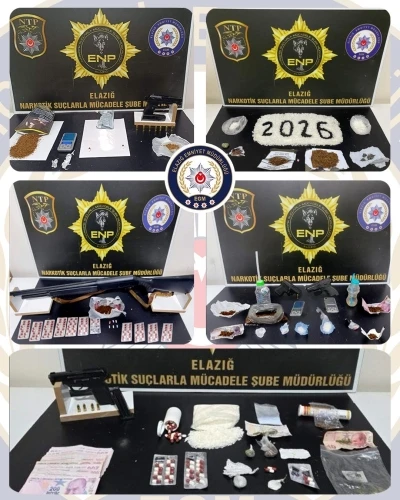 Elazığ&rsquo;da uyuşturucu ve ruhsatsız silah operasyonu: 17 tutuklama

