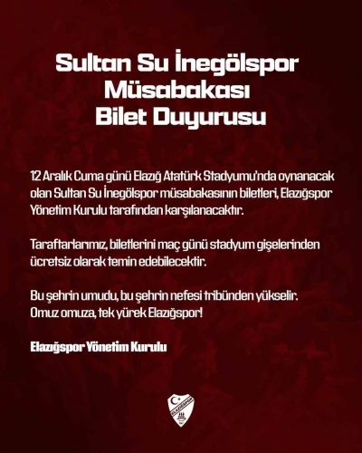 Elazığspor yönetimi biletleri ücretsiz yaptı
