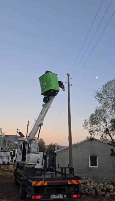 Elektrik direğinde mahsur kalan kediyi ekipler kurtardı
