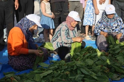 Ellerindeki iğnelerle ödülü alabilmek tütünleri dizmek için kıyasıya yarıştılar
