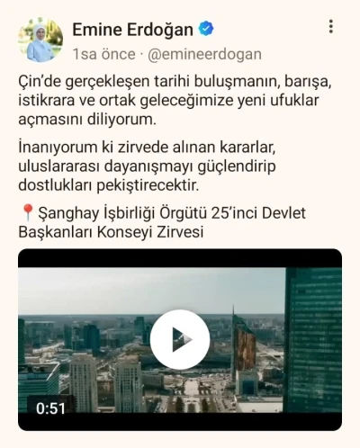 Emine Erdoğan’dan Çin’de katıldıkları programlara ilişkin video paylaşımı:
