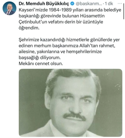 Eski belediye başkanı Hüsamettin Çetinbulut hayatını kaybetti

