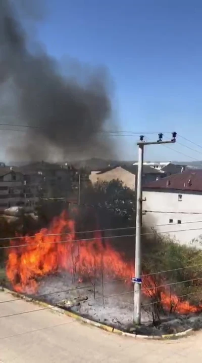 Evlerin bitişiğinde çıkan yangın korkuttu
