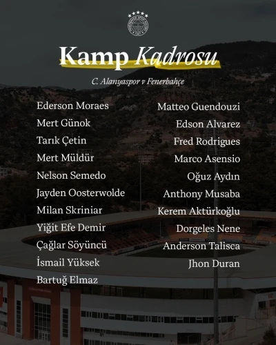 Fenerbah&ccedil;e&rsquo;nin Alanyaspor kamp kadrosu belli oldu
