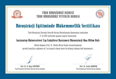 GA&Uuml;N Hastanesi Beyin ve Sinir Cerrahisi Anabilim Dalı&rsquo;na Eğitimde M&uuml;kemmellik Sertifikası