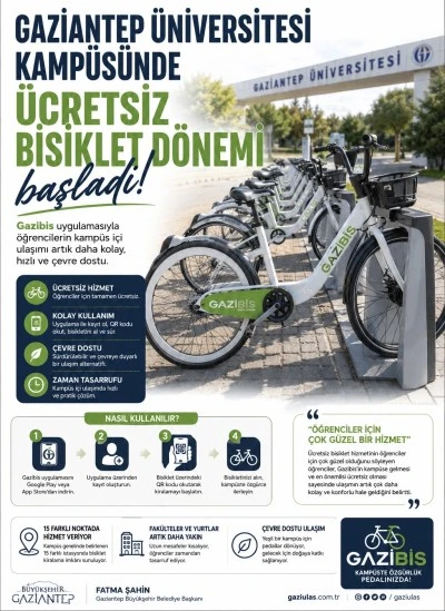  Gazianteep &Uuml;niversitesi Kamp&uuml;s&uuml;nde &Uuml;cretsiz Bisiklet D&ouml;nemi Başladı