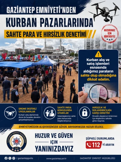 Gaziantep Emniyeti&rsquo;nden Kurban Pazarlarında Sahte Para ve Hırsızlık Denetimi