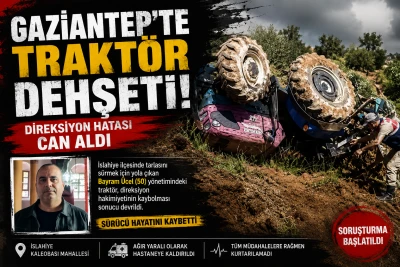 Gaziantep&rsquo;in İslahiye il&ccedil;esinde devrilen trakt&ouml;r&uuml;n s&uuml;r&uuml;c&uuml;s&uuml; hayatını kaybetti.