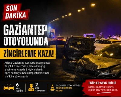 Gaziantep Otoyolunda Zincirleme Kaza: 6 Ara&ccedil; Birbirine Girdi, 2 Yaralı