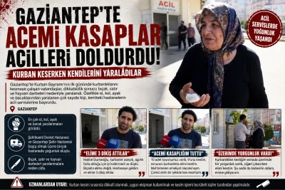 Gaziantep&rsquo;te Acemi Kasaplar Acilleri Doldurdu! Kurban Keserken Kendilerini Yaraladılar