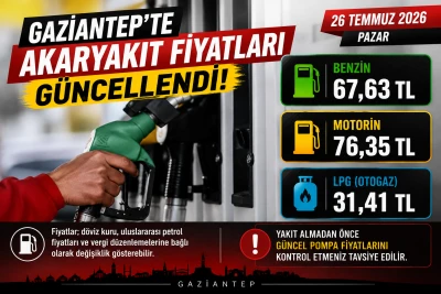 Gaziantep&rsquo;te Akaryakıt Fiyatları G&uuml;ncellendi! İşte 26 Temmuz 2026 G&uuml;ncel Pompa Fiyatları