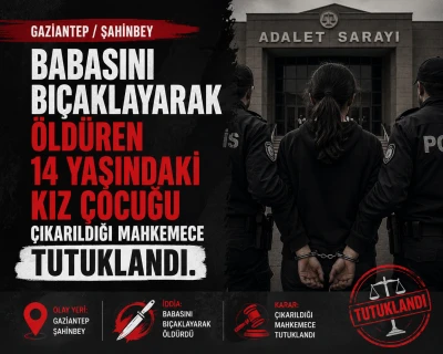 Gaziantep&rsquo;te Dehşet: Babasını &Ouml;ld&uuml;ren 14 Yaşındaki Kız Tutuklandı