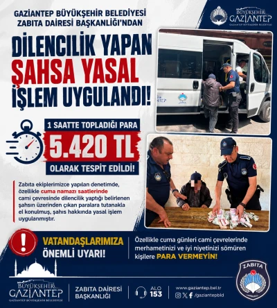 Gaziantep&rsquo;te Dilenci Operasyonu: 1 Saatte Topladığı Para Şaşırttı