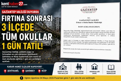 Gaziantep&rsquo;te fırtına sonrası kritik karar: 3 il&ccedil;ede t&uuml;m okullar tatil edildi