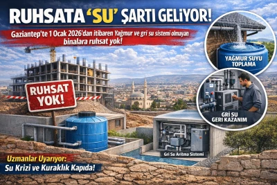 Gaziantep&rsquo;te inşaat Ruhsatına &ldquo;Su&rdquo; Şartı. 1 Ocak 2026&rsquo;dan İtibaren Yağmur ve  Gri Su Sistemi Olmayan Binalara Ruhsat yok