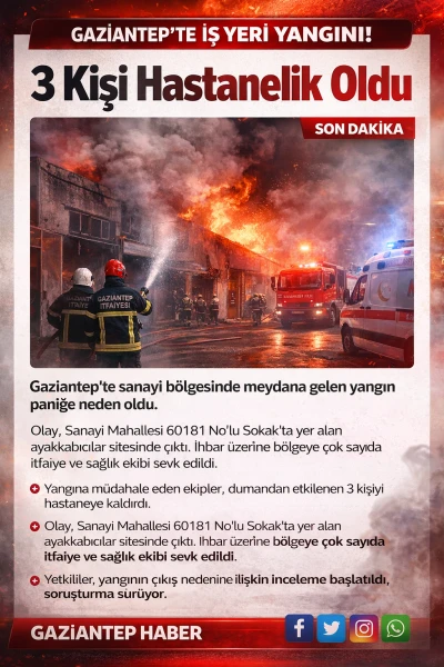 Gaziantep&rsquo;te İş Yeri Yangını: 3 Kişi Hastanelik Oldu