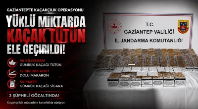 Gaziantep&rsquo;te Ka&ccedil;ak T&uuml;t&uuml;n Operasyonu: 3 Ş&uuml;pheli G&ouml;zaltına Alındı