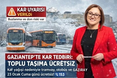 Gaziantep&rsquo;te Kar Tedbiri: Toplu Taşima &Uuml;cretsiz