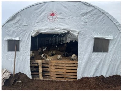 Gaziantep&rsquo;te Kar Yağışı Nedeniyle Hasar G&ouml;ren Hayvan &Ccedil;adırı Yenilendi