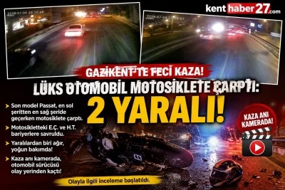 Gaziantep&rsquo;te L&uuml;ks Otomobil Dehşeti! Motosikletteki 2 Kişi Yaralandı