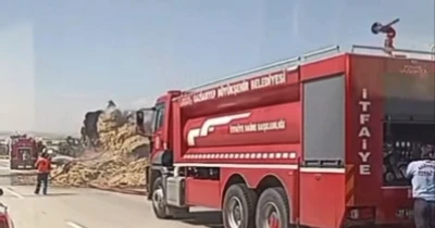 Gaziantep&rsquo;te saman balyası y&uuml;kl&uuml; tırda yangın
