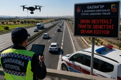 Gaziantep'te TAG Otoyolu'nda Dronlu Trafik Denetimi