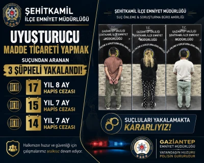 Gaziantep&rsquo;te uyuşturucu su&ccedil;undan aranan 3 h&uuml;k&uuml;ml&uuml; yakalandı