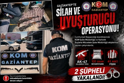 Gaziantep&rsquo;te Uyuşturucu ve Silah Operasyonu: 2 Ş&uuml;pheli Yakalandı