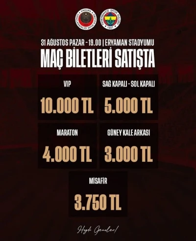 Gençlerbirliği, Fenerbahçe maçının biletlerini 10 kat pahalı satıyor
