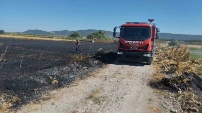G&ouml;nen&rsquo;de ekili buğday tarlasında korkutan yangın
