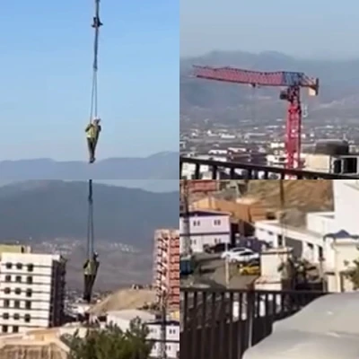 Görevimiz tehlike: İşçi şantiyeye vinçle indi
