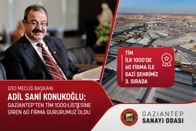 GSO Meclis Başkanı Adil Sani Konukoğlu: Gaziantep&rsquo;ten TİM 1000 Listesine Giren 60 Firma Gururumuz Oldu