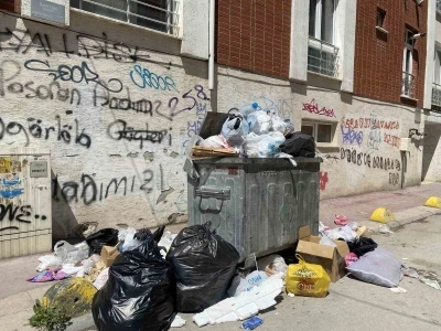 G&uuml;ll&uuml;k Mahallesinde yetersiz &ccedil;&ouml;p konteynırı sebebiyle &ccedil;&ouml;pler yollara taştı

