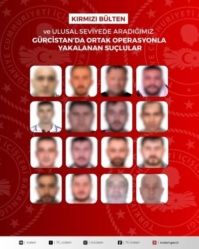 G&uuml;rcistan&rsquo;da d&uuml;zenlenen ortak operasyonda kırmızı b&uuml;lten ve ulusal seviyede aranan 16 su&ccedil;lu yakalandı
