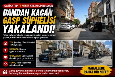 Gaziantep&rsquo;te Damdan Ka&ccedil;maya &Ccedil;alışan Gasıp, &Ouml;zel Harek&acirc;t Destekli Operasyonla Yakalandı
