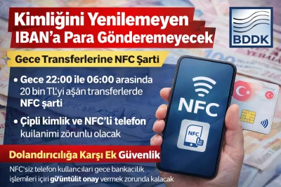 Kimliğini Yenilemeyen IBAN&rsquo;a Para G&ouml;nderemeyecek! Gece Transferlerine NFC Şartı