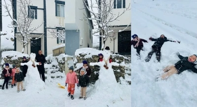 Hakkarili &ccedil;ocukların kardan adam sevinci
