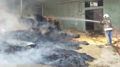 Harada &ccedil;ıkan yangında 70 balya saman yandı
