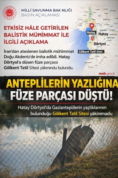 Hatay D&ouml;rtyol&rsquo;da Anteplilerin Yazlığına F&uuml;ze Par&ccedil;ası D&uuml;şt&uuml;!