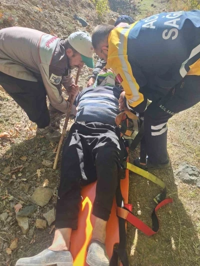 Hayvan otlatırken kayalıklardan düşen gazi kurtarıldı
