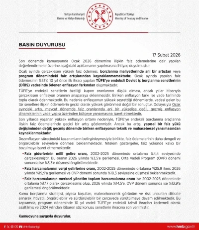 Hazine ve Maliye Bakanlığı: "Enflasyonun y&uuml;ksek seyrettiği d&ouml;nemlerde &ouml;demelerin ge&ccedil;ici olarak y&uuml;ksek g&ouml;r&uuml;nmesi doğal bir sonu&ccedil;tur"
