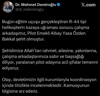 Helikopter kazasında yaralanan pilot adayının tedavisi s&uuml;r&uuml;yor
